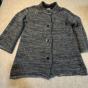 JM Collection Petite Marled Knit Button Front Cardigan Sweater Black White PM